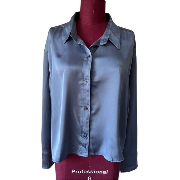 NEW Abercrombie & Fitch Button Down Satin Top size M Blue Long Sleeve - Picture 1 of 10